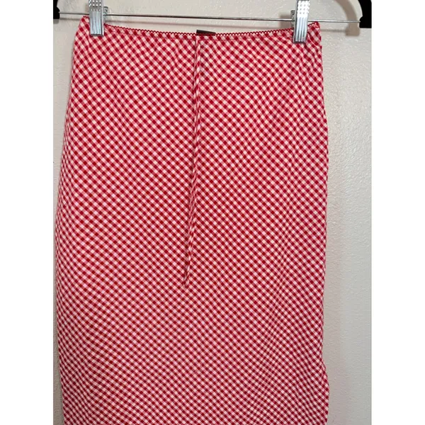 Wild Fable Side Slit Red White Gingham Midi Skirt XXS Lace Trim Picnic - Image 6