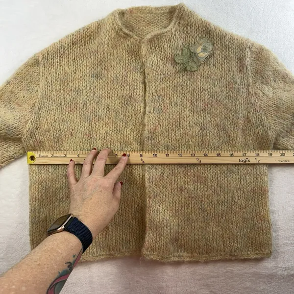 Vtg 70s Sz S Cardigan Sweater Open Knit CottageCore Granny Boho Handmade‎ Beige - Image 6