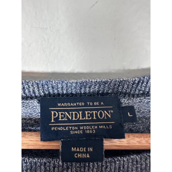 Pendleton Merino Wool Sweater Womens Large Blue Striped Crewneck Cabin Heritage - Image 5