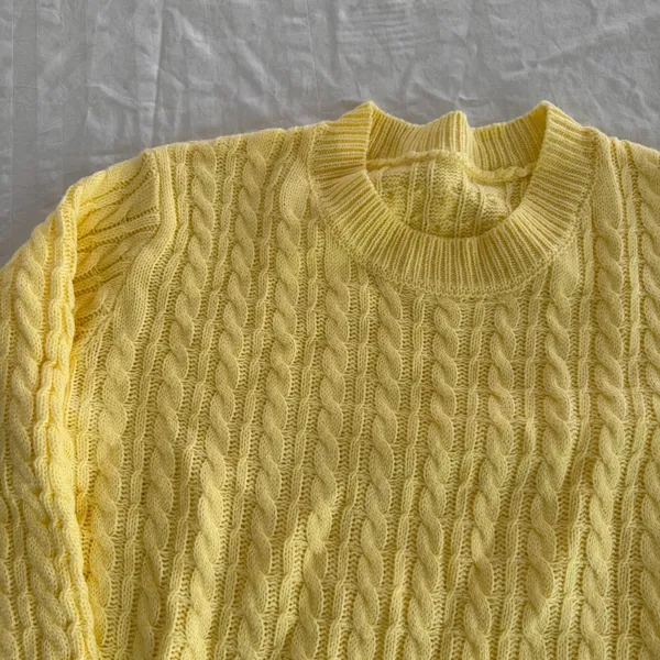 Women's Yellow Cable Knit Scoop Neck Long Sleeve Sweater Size Medium #260485 - Image 2