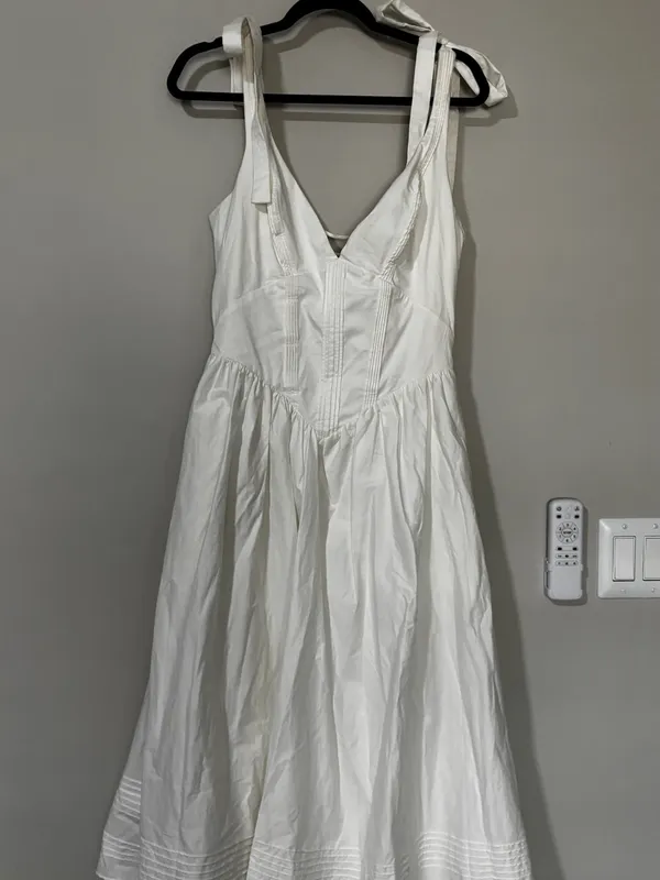 HOUSE OF CB HATTIE White Pin Tuck Cotton Midi Sundress Size XL - Image 3