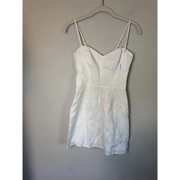 Reformation White Linen Mini Dress Sweetheart Neckline Smocked Back Sz 0 NWT - Image 6