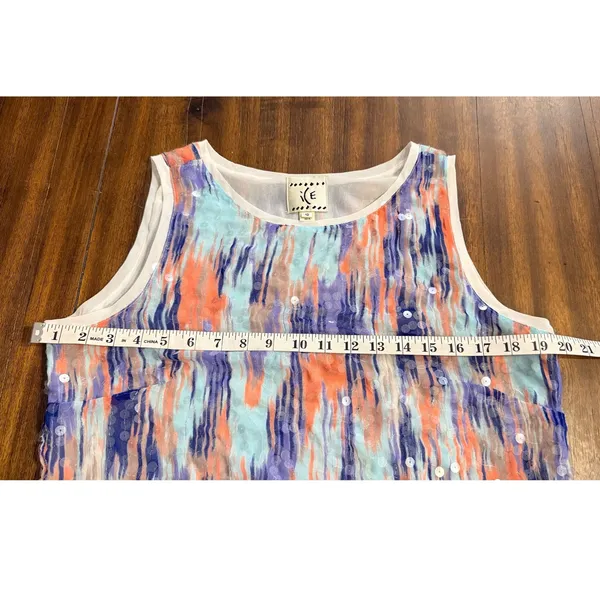 ICE Size 10 Sequin Shift Dress Multicolor Abstract Y2K Sleeveless Cocktail - Image 8