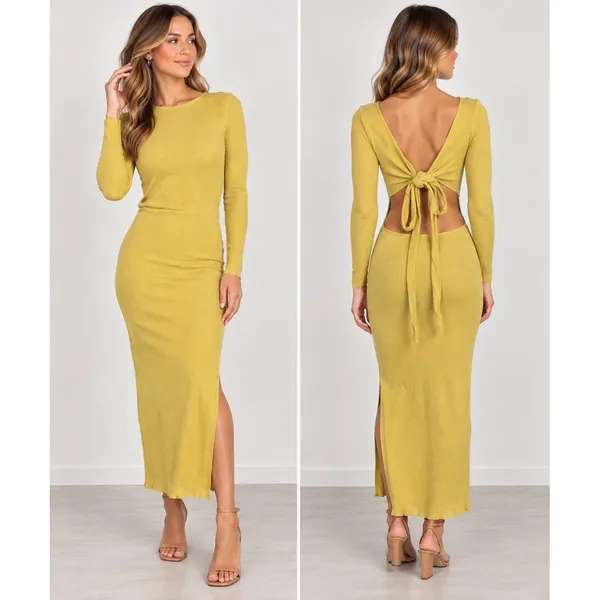 Free People Beach Last Minute Midi Dress In Yellow M Ribbed Multi Wear Options - Image 2