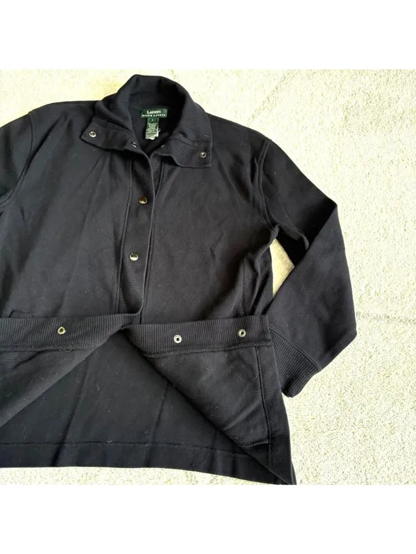 Ralph Lauren Black Cotton Snap Button Cardigan Jacket Casual Minimalist Sweater - Image 6