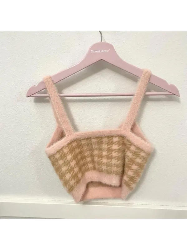 For Love & Lemons Cher Cardigan Tank Skirt Set M Light Pink Orange Houndstooth - Image 9