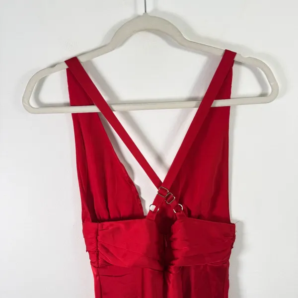 Hello Molly Silky Moment Mini Dress Red Satin V Neck Cocktail Womens Size XS - Image 6