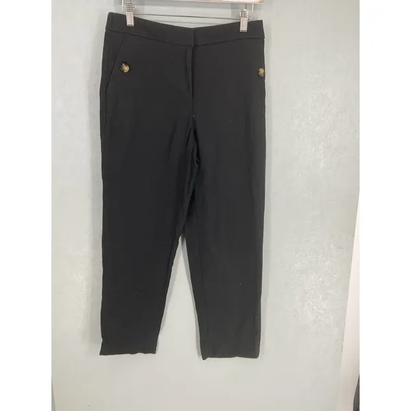 J.Crew Linen Cotton Pants Black Tapered Elastic Back Waist Womens Size 6 - Image 2
