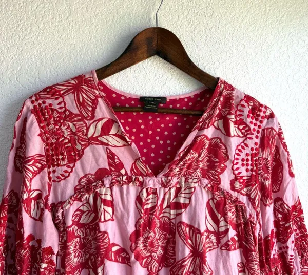 Anthropologie Vineet Bahl Womens Shirt l Pink Red Floral Embroidered Size Medium - Image 4