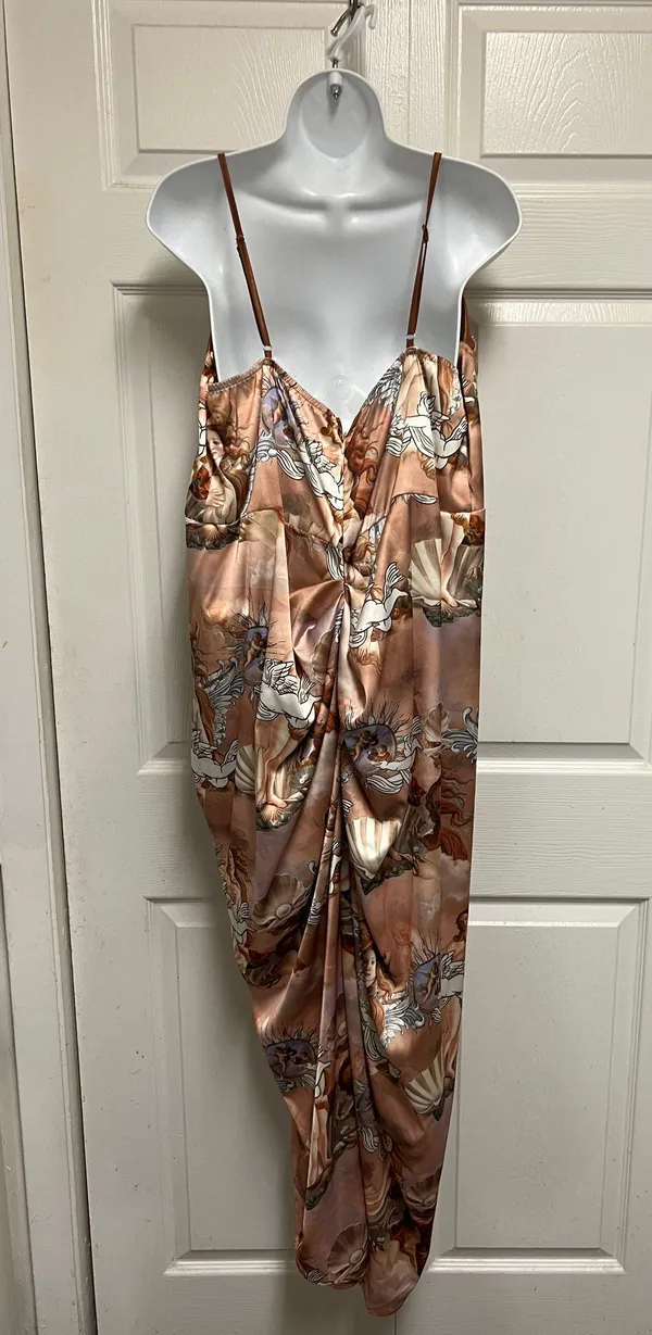 SheIn Figure Graphic Ruched Split Thigh Satin Cami Dress - Image 8