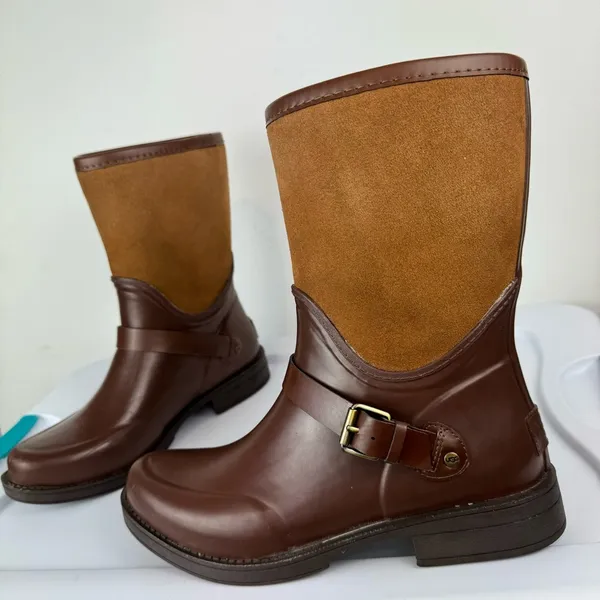 UGG Sivada Boots Sz 9 Chocolate Brown Two Tone Rain Boots Waterproof - Image 7