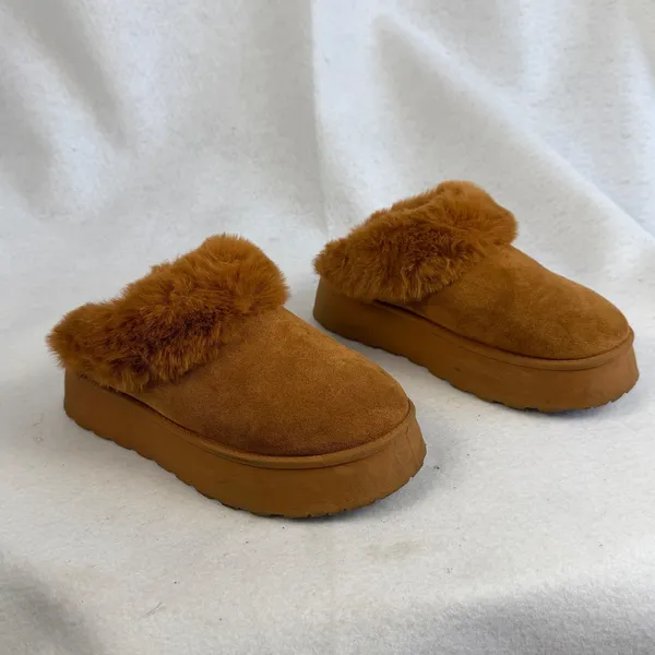 Streetwear Society Brown‎ Faux Fur Platform Slides Mules Slippers Womens 6 Chunky Cozy Retro - Image 5