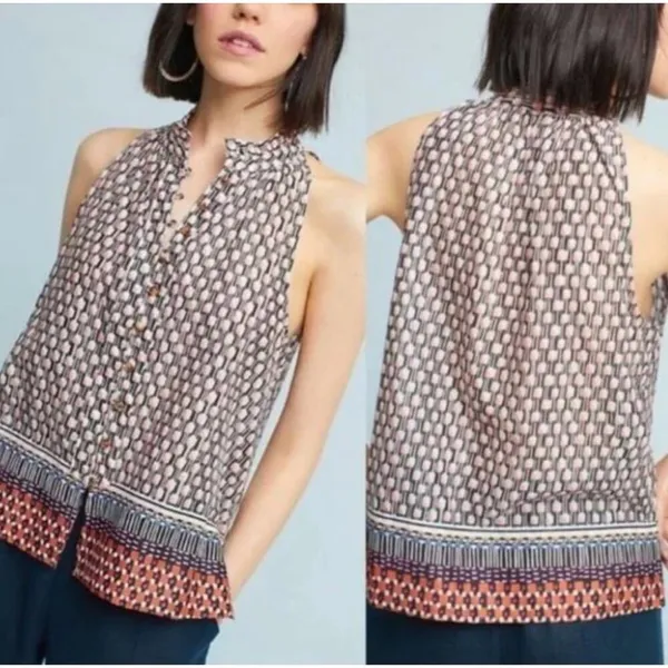 Anthropologie Women's Blouse Top‎ Shirt Maeve Prema Flora Small Button High Neck - Image 2