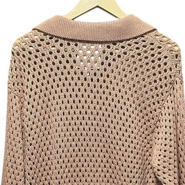 Aerie NWOT Open Knit Polo Sweater in Beach Dune‎ Size Smalll - Image 9