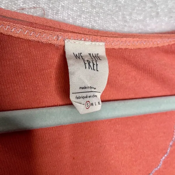 Free People We the Free Star Relaxed Distressed Henley Top Orange Linen Small - Image 5