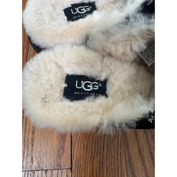 UGG Australia 5457‎ Black Suede Sheepskin Lined Clog Mule Shoes Women Size 7 - Image 6
