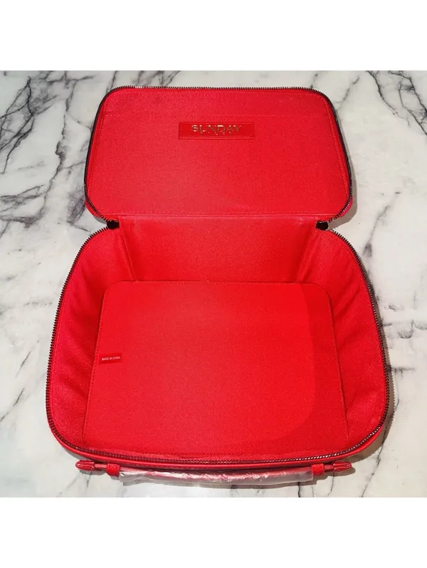 NEW Sunday Riley Cosmetic Suitcase Travel Bag 10x8x4" Red Zippered Makeup Case - Image 2