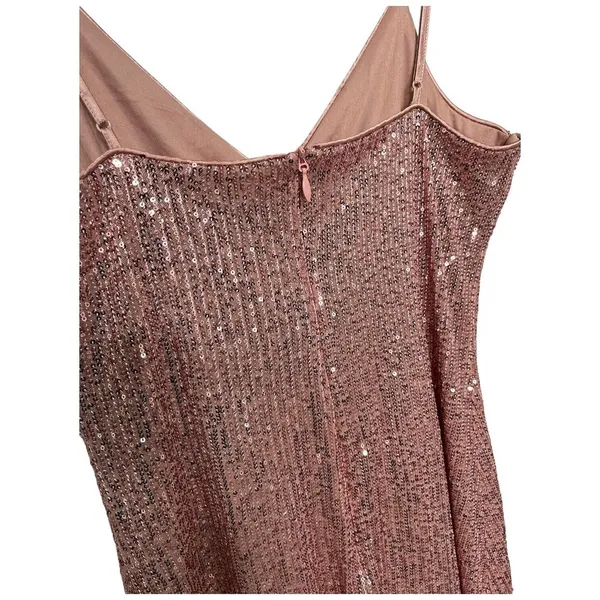 Lulus Party in Style Sequin Sleeveless Mini Lined V Neck Dress Light Pink XL - Image 9