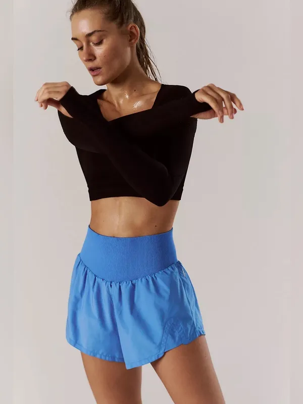 NEW! Free People FP Movement L CARPE DIEM Blueberry Athletic Shorts Periwinkle - Image 3