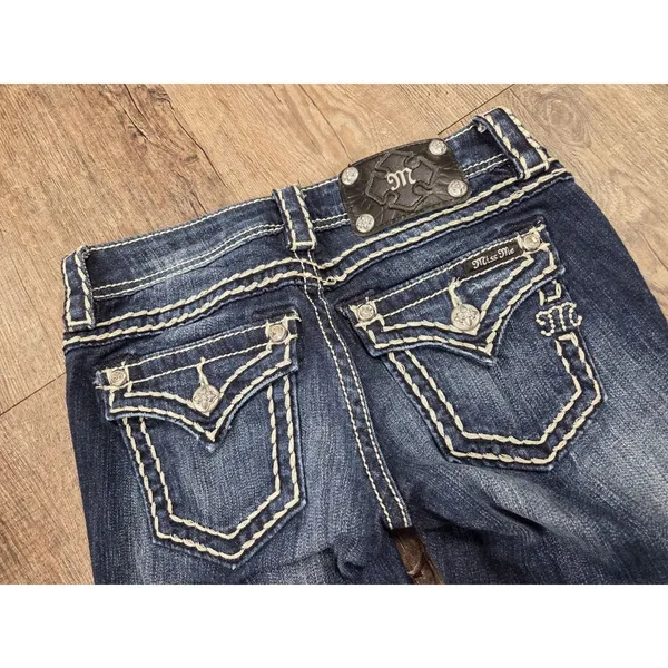 Miss Me Jeans 25 Dark Wash Low Rise Skinny Rhinestone Flap Pockets - Image 6