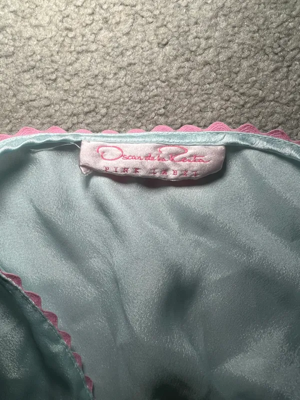 Oscar de la Renta Pink Label Silky Ice Blue Robe Embroidered - Image 3