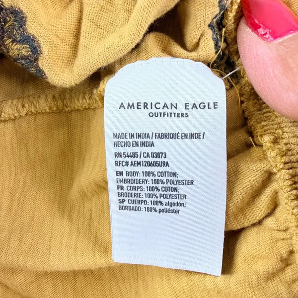American Eagle‎ Embroidered Floral Crop Top Womens M Boho Off Shoulder Peasant - Image 7