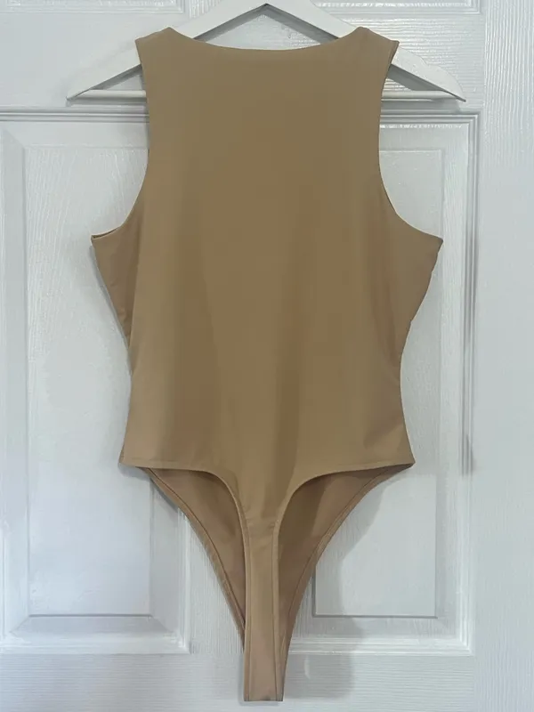 ASOS Beige Sculpting Thong Bodysuit High Neck Sleek Minimalist US 6 - Image 3