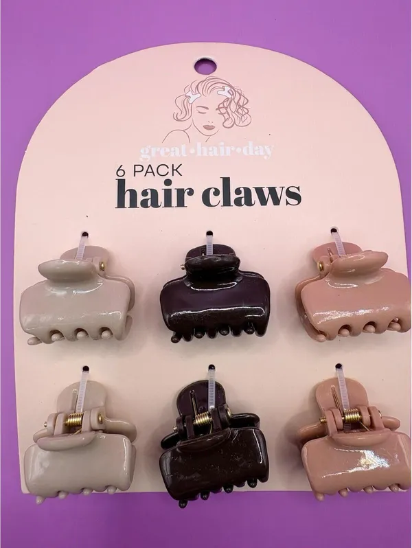 great hair day 6 Pack Plastic Hair Claws Assorted Beige Brown Pink Solid - Image 2