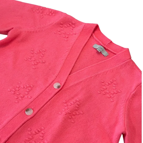 LOFT Pink Star Knit V-Neck Button Front Cardigan Sweater Coquette Cottagecore - Image 2