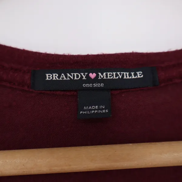Brandy Melville Tank Top Womens OS Muscle Tee Burgundy Raw Hem Good - Image 2