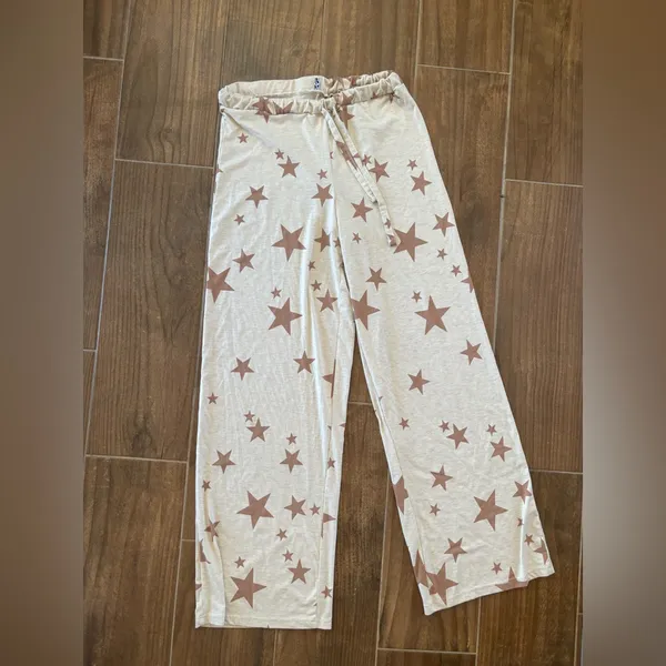 ASOS‎ DESIGN Tall Star Print Pajama Pants Cream Brown Wide Leg Lounge US 12 - Image 3