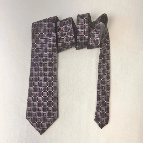 Pronto Uomo Silk Tie Men's Grey Purple Designer Necktie Office Geometric Carrier - Image 3