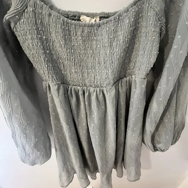 Altar'd State Sage green Swiss Dot Sheer Long‎ Sleeve Peasant Dress Size Small - Image 5