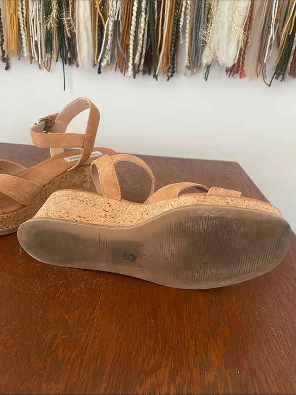 Steve Madden Tan Suede Cork Wedge Sandals - Image 4
