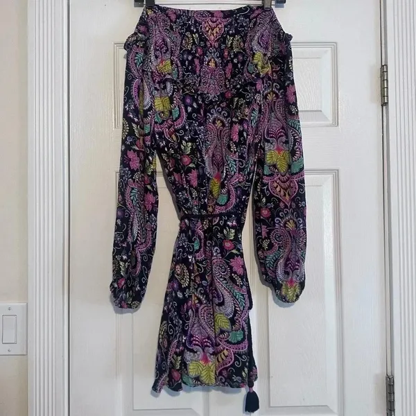 NWT Anthropologie Mini Dress Paisley Vibrant Boho Smocked Collar‎ Med - Image 5