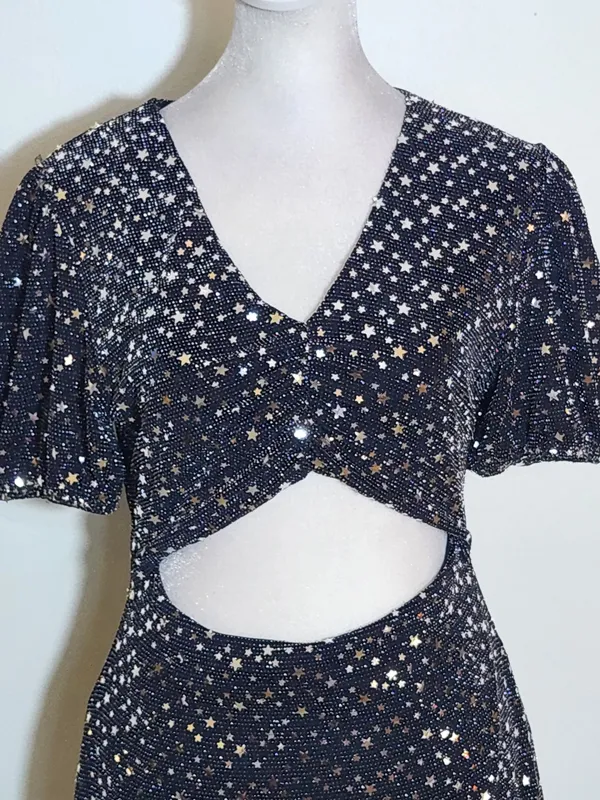 Altar'd State Black Metallic Star Cutout Mini Dress Size Medium - Image 3