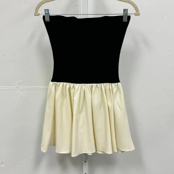 Commence Strapless Two Tone Mini A-Line Dress XS‎ Beige Black Babydoll Romantic - Image 7