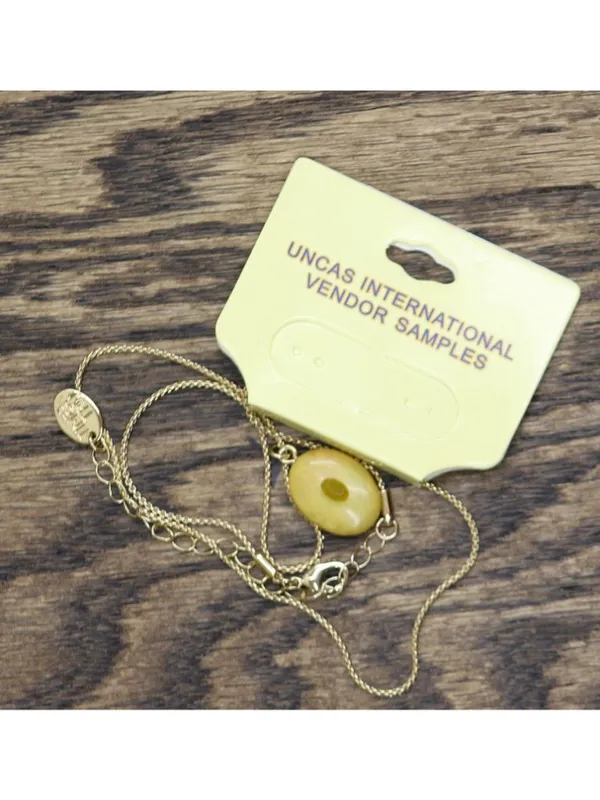 NWT Time and Tru Round Marble Gemstone Pendant Necklace Gold / Yellow 18" + 3" - Image 2