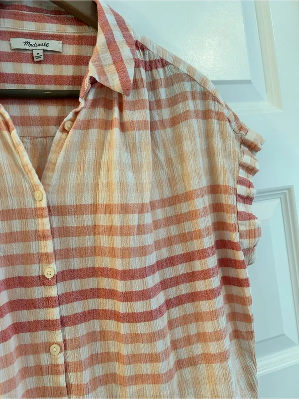 Madewell Central Tunic Shirt White Pink Gingham Size M - Image 6
