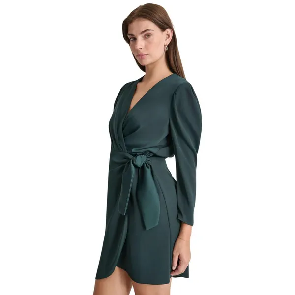 DKNY Womens Faux-Wrap Puff-Sleeve V-Neck Dress DD4HTC02 Pine Green 10 - Image 8