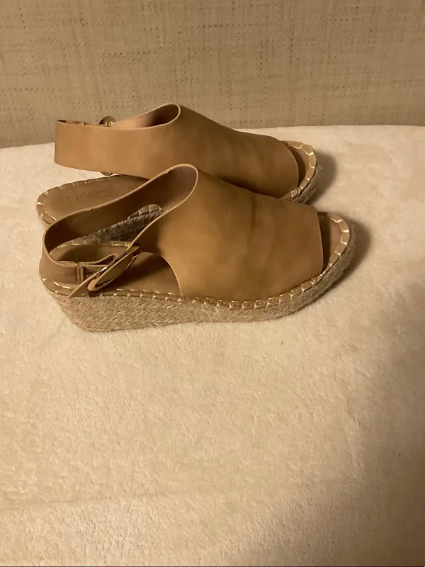 Catherine Malandrino Tan Leather Espadrille Platform Slingback Sandals - Image 3