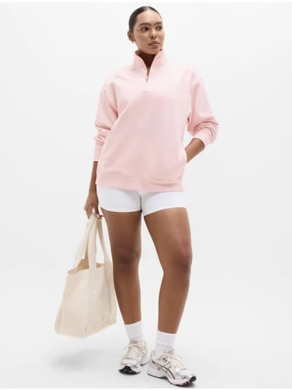 New Athleta M Forever Fleece 1/4 Zip Sweatshirt Pink Sand Medium Regular - Image 5