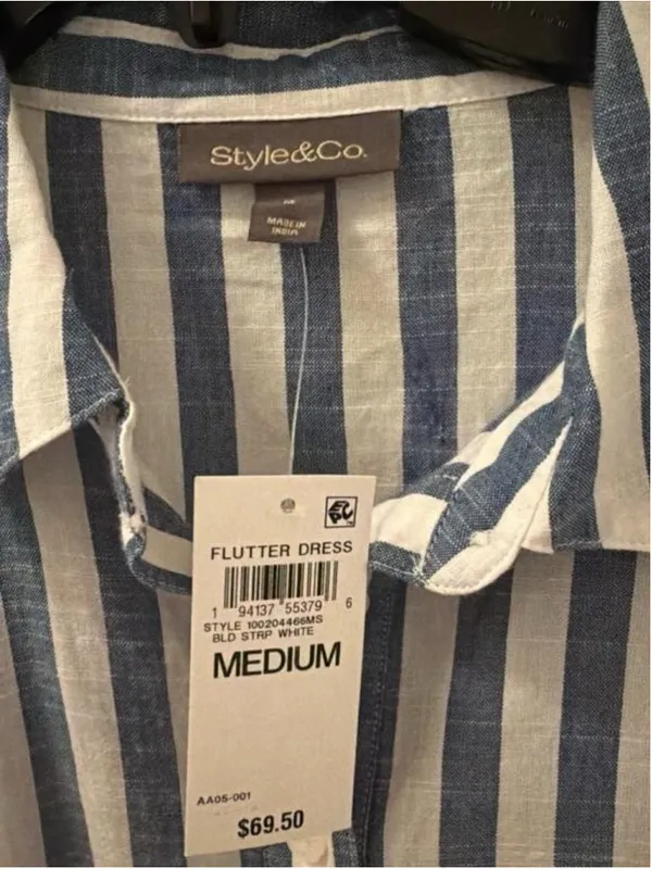 Style & Co. Blue White Striped Flutter Midi Dress Women's Size M NWT - Image 3