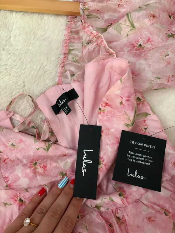 Lulus Sincerely Wondrous Pink Floral Puff Sleeve Tiered Midi Dress Size XL NWT - Image 7