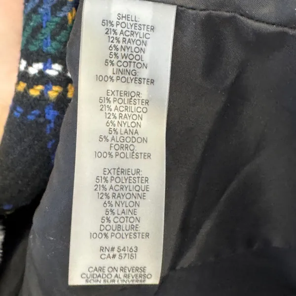 Calvin Klein Women's Wool Blend Plaid Collarless Car Coat Jacket Sz 2 Teal Navy‎ - Image 8