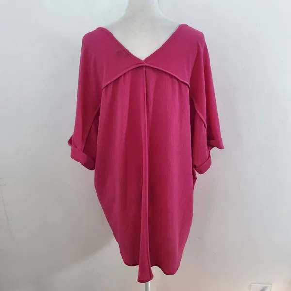 Sami & Jo Hot Pink Short Sleeve Blouse Size 1X Pink Blouse with Strappy Front - Image 6