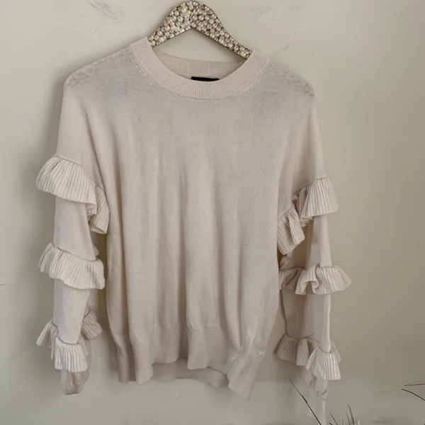 J. Crew crew pullover Cream ruffle sweater - Image 3