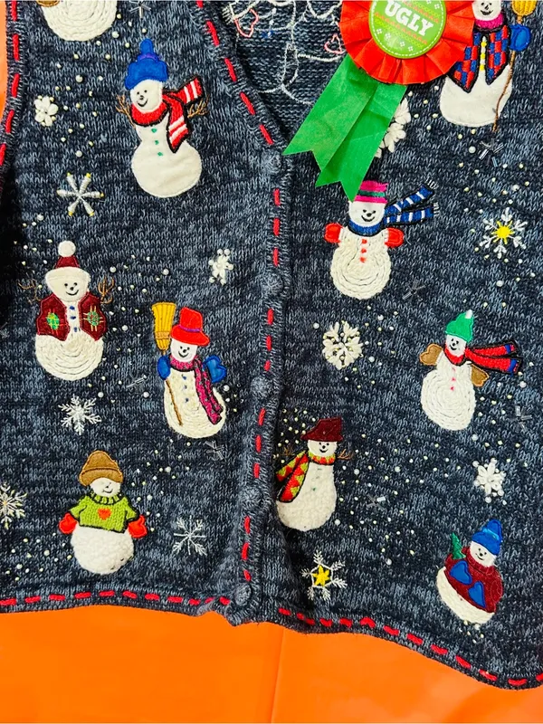 Navy Snowman Embroidered Holiday Sweater Vest - Women's Festive Knit - Image 6