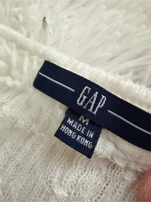 GAP Cream Ivory Cable Knit V-Neck Short Sleeve Sweater Top Size M - Image 3