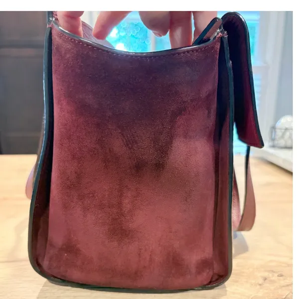 Kate Spade Burgundy Pebbled Leather and Suede Satchel Crossbody‎ Bag - Image 12